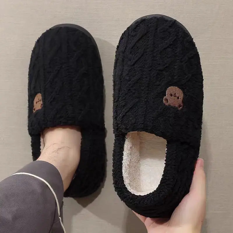 Big Size 48 49 Men Home Slippers Winter Warm Plush Slides Couples Indoor Flats Anti-slip Bedroom Shoes Women Autumn Furry Slides
