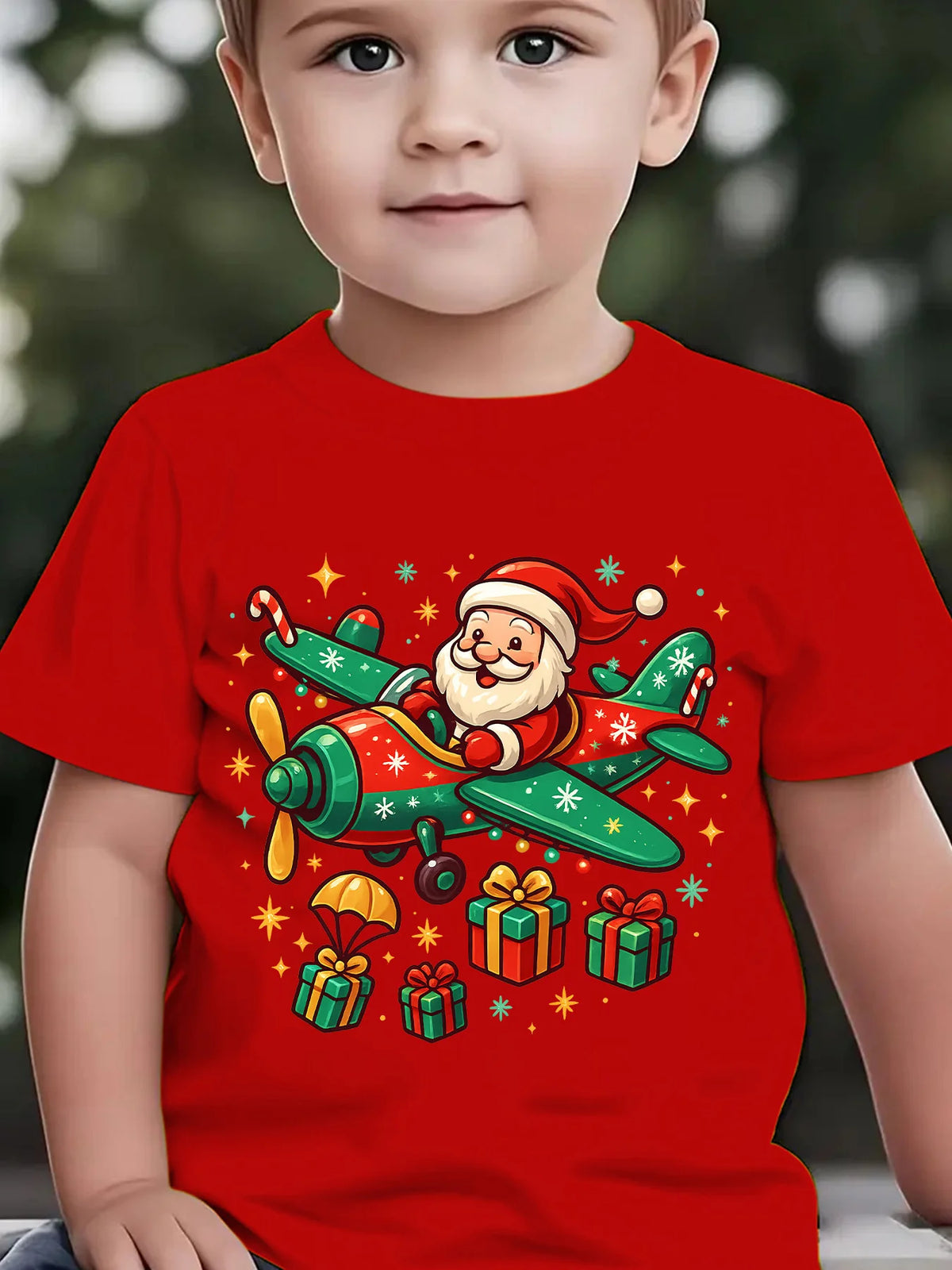 Kids Boys Girls Family Matching T Shirt Santa Airplane Christmas Gift Snowflake Graphic Print Short Sleeve Crew Neck Tee Tops