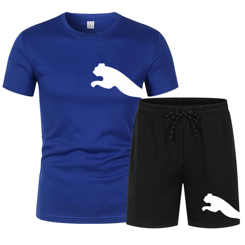 Summer 2026 Trendy Casual Sports Two-Piece Set for Youth Men Short-Sleeved T-Shirt And Shorts Combo Sportswear Set