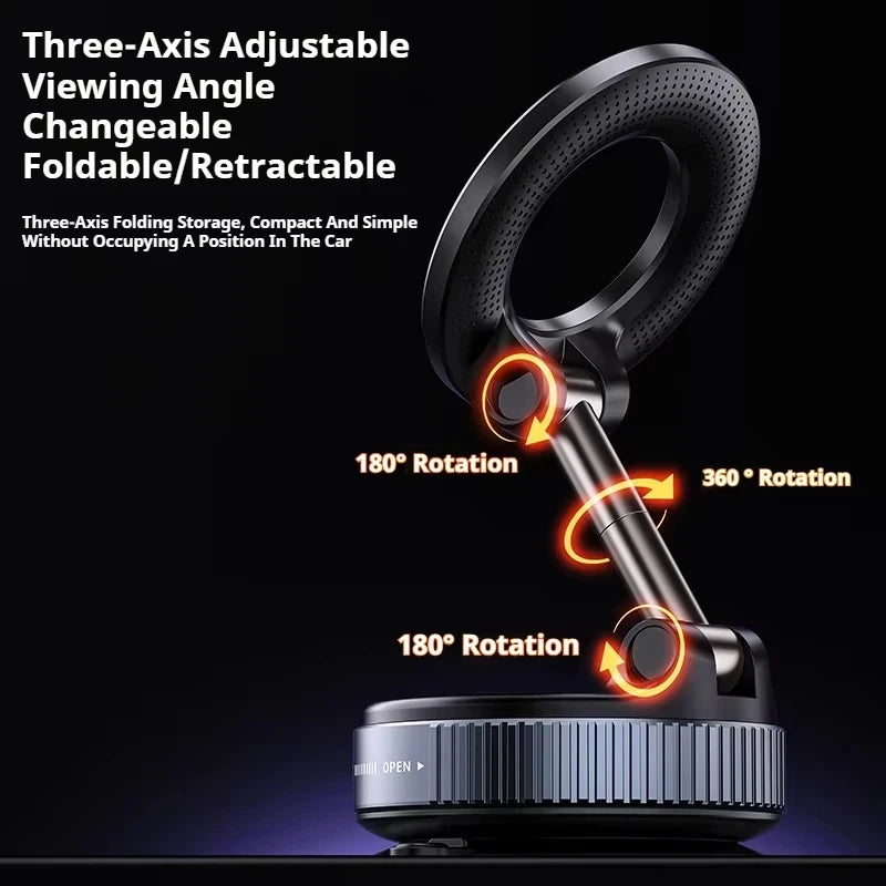 Super Strong Car Phone Holder Suction Cup Vacuum Magnetic Phone Stand 360° rotatable and Foldable Suction Cup Phone Holder