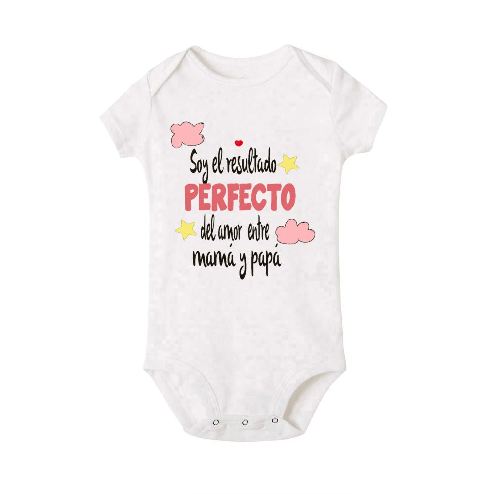 I Am The Perfect Result of The Love Between Mom and Dad Baby Romper Spanish Print Infant Bodysuit Newborn Short Sleeve Jumpsuit