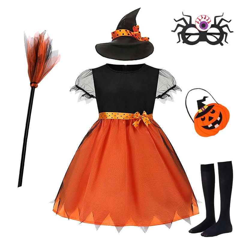 Baby Girls Halloween Witch Costume Children Cosplay Vampire Dresses Carnival Party Clothes Dress Up Clothes for Children
