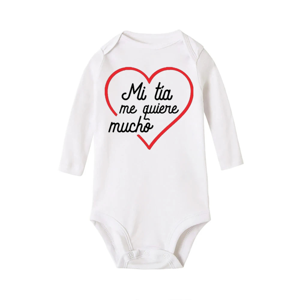 My Aunt Loves Me Very Much Print Baby Bodysuit Spanish Baby Romper Toddler Jumpsuit Girls Boys Long Sleeve Clothes Infant Romper