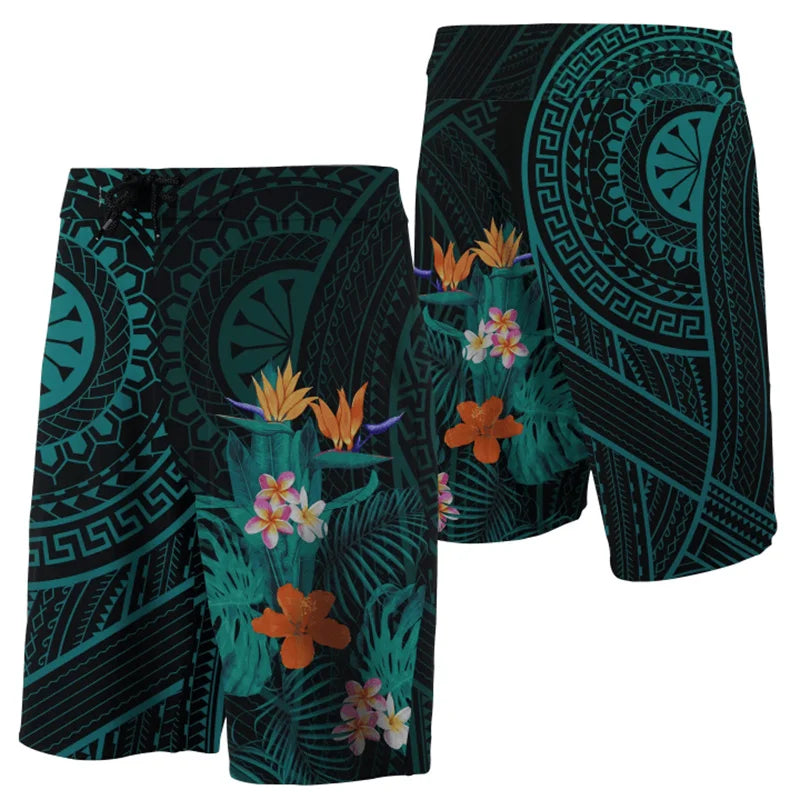 2024 Men Beach Shorts Hawaii Summer Tropical Polynesian Kanaka Women Board 3D Print Swim Trunks Ropa Hombre Short Pants