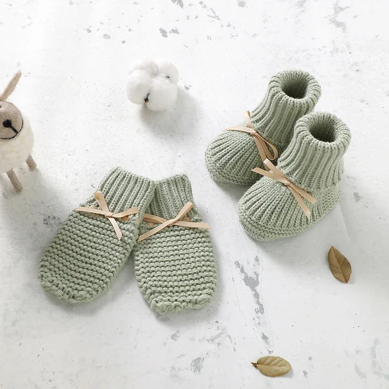 Newborn Baby Clothes Set Knitted Infant Girl Boy Romper +Hat +Gloves +Shoes Fall 4PC Long Sleeve Jumpsuit Outfits +Mitten +Boots