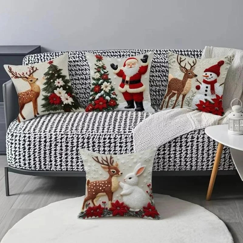 Cartoon Christmas Pillow Cover Elk Santa Claus Snowman Xmas Tree Merry Christmas Decor Gift Happy New Year