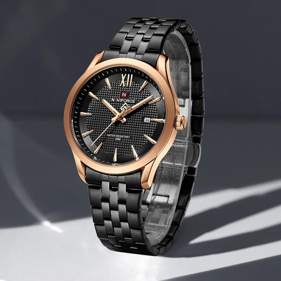 New Style NAVIFORCE Men's Stainless Steel Band Date Calendar Feature for Active Luxury Sports Watch 30m Waterproof Male Gifts