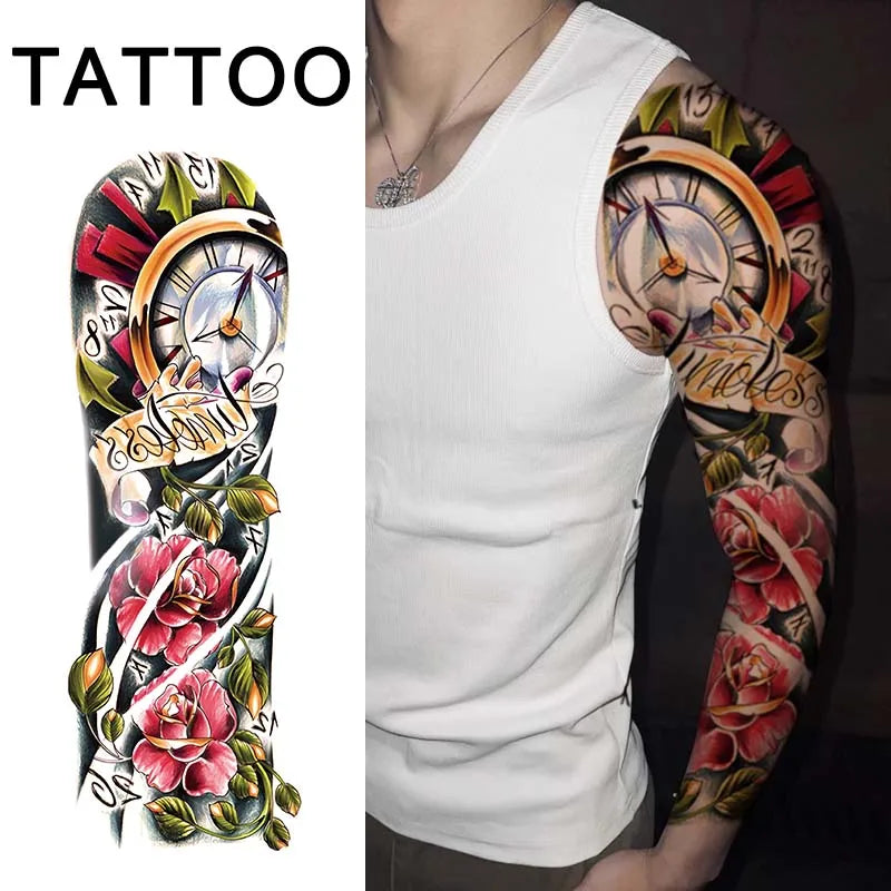1Pcs Gorgeous Full Arm Temporary Tattoo Stickers, Long-lasting and Waterproof, Realistic Fake Tattoos for Man and Women.