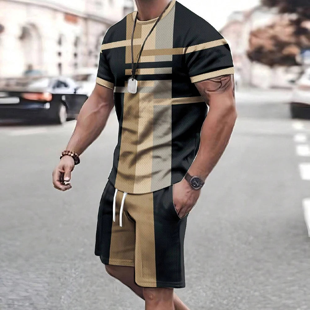 Fashionable New Men's Sportswear Short-Sleeved Shorts Suit Casual T-Shirt Shorts Sets Retro Cool Breathable Summer Two-Piece Set