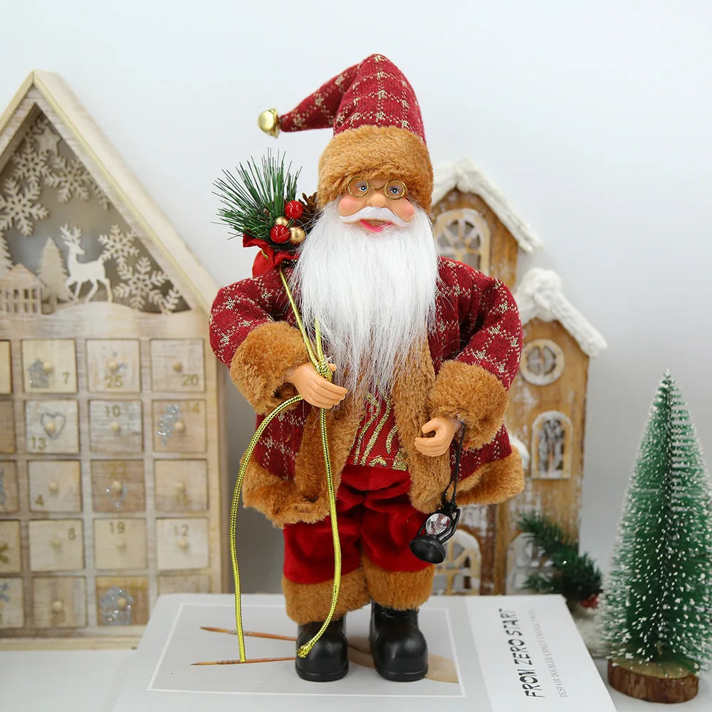 30cm Standing Santa Claus Doll Figurine Christmas Decorations For Home Tabletop Ornaments New Year Navidad Kids Gift Party Decor