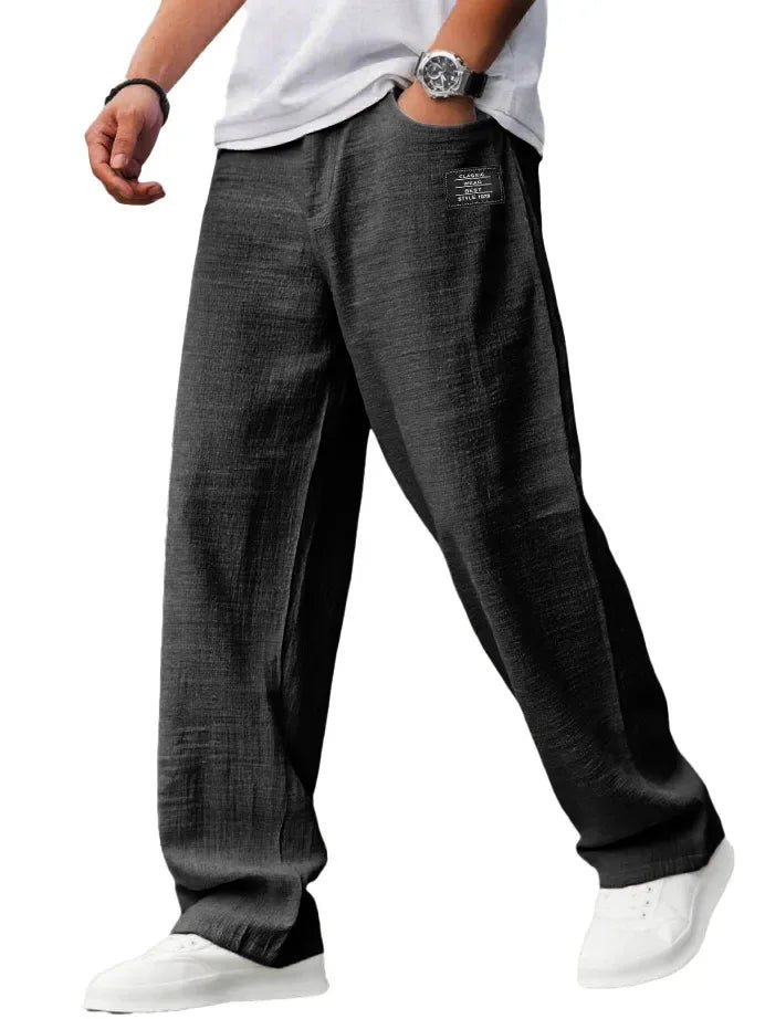 2026 Men Casual Linen Pants Solid Color Elastic Waist Loose Trousers Male Summer Breathable Lightweight Streetwear Joggers Pants