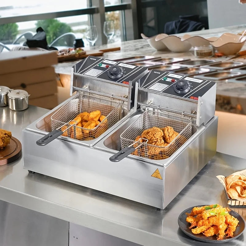 Commercial Deep Fryer, Electric Desktop Basket Fryer, 6L/12L Stainless Steel Fryer with Temperature Control