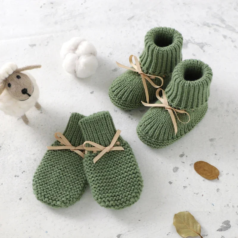Newborn Baby Clothes Set Knitted Infant Girl Boy Romper +Hat +Gloves +Shoes Fall 4PC Long Sleeve Jumpsuit Outfits +Mitten +Boots
