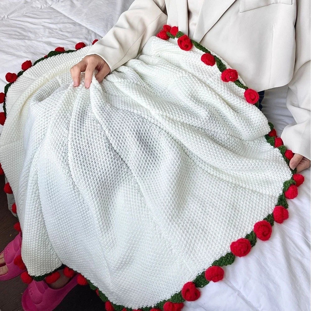 1pcs Rose Blanket Bouquet With Gift Bag Crochet Handmade Blanket of Roses Birthday Valentine's Day Gift for Girlfriend