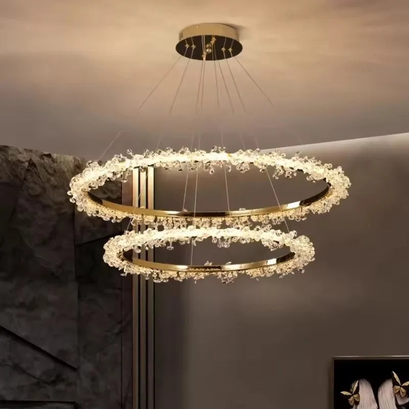 Modern Lustre Crystal Dimmable Pendant Light Living Room Circle Hanging Lamp Foyer Gold Led  Suspend Lamp Fixtures