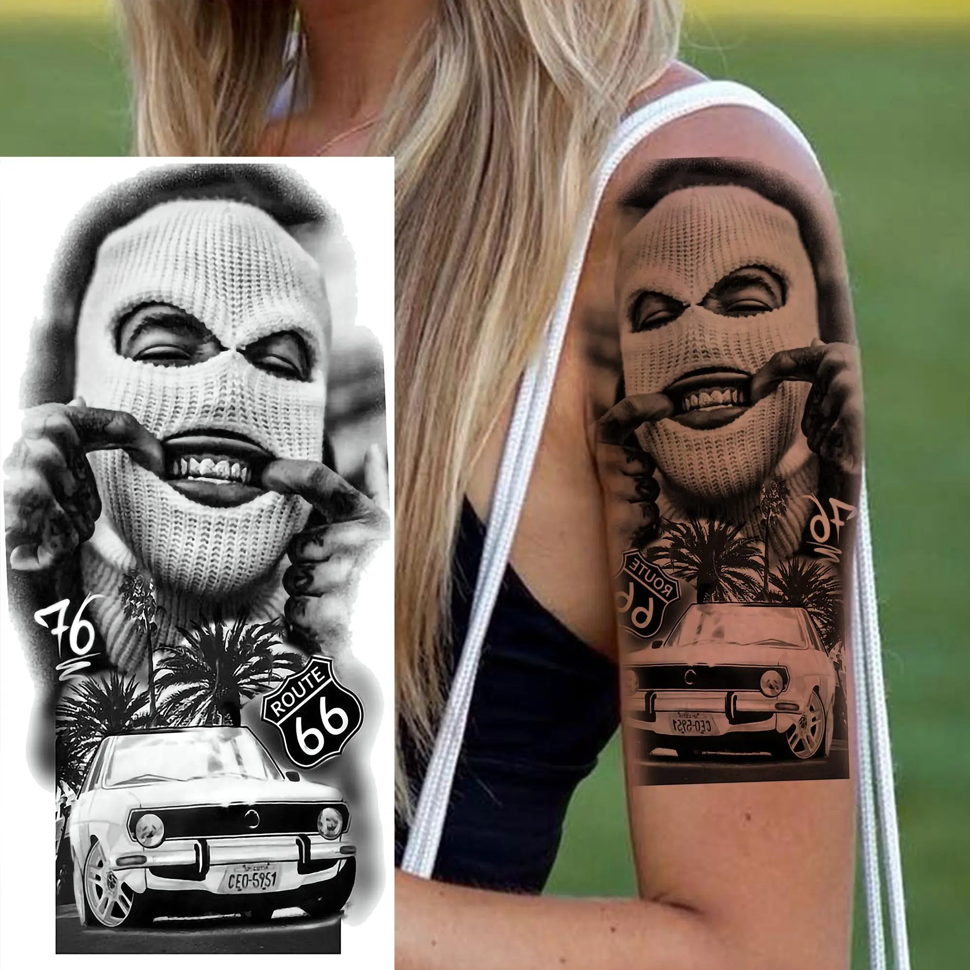 1 Sheet Bad Guy Robber Poker Temporary Tattoos For Men Women Gangster Joker Rebel Waterproof Realistic Fake Tattoo Arm Stickers