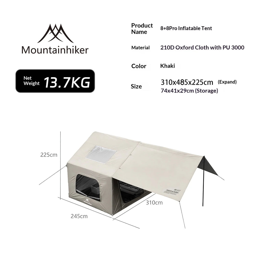 8+8㎡ inflatable camping tent, large inflatable camping tent (with manual air pump), easy-to-set-up portable camping tent.