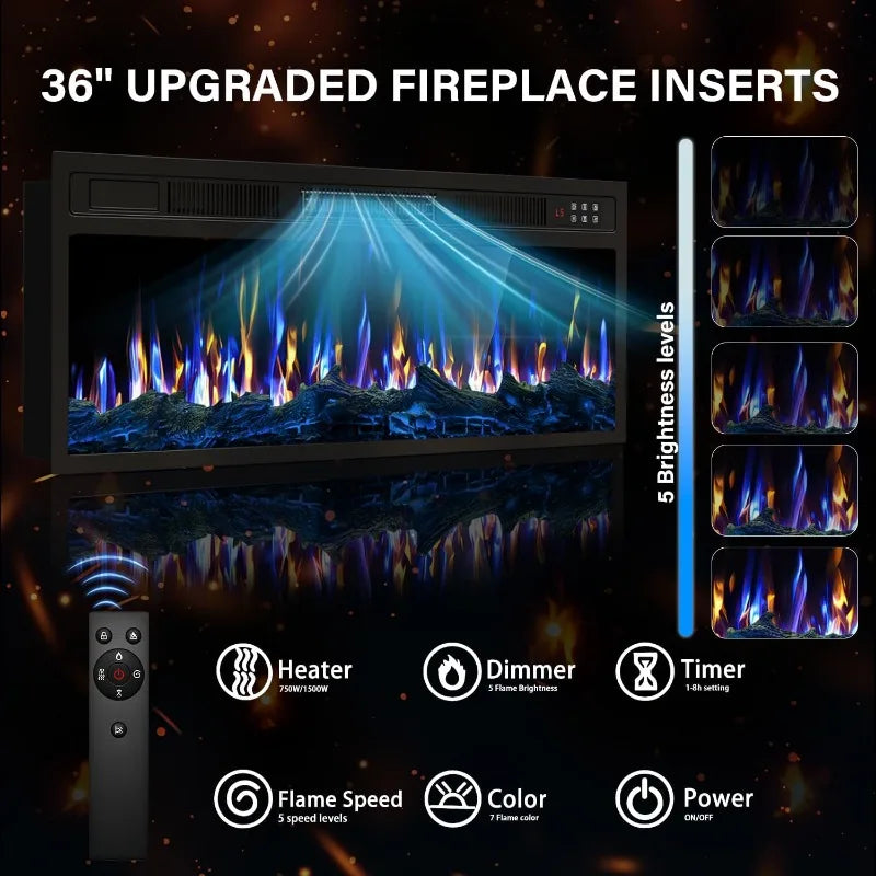 VITESSE Fireplace with TV Stand 36" inch Electric Fireplace Up to 80" TVs, LED Light Entertainment Center, 70" Modern Wood High
