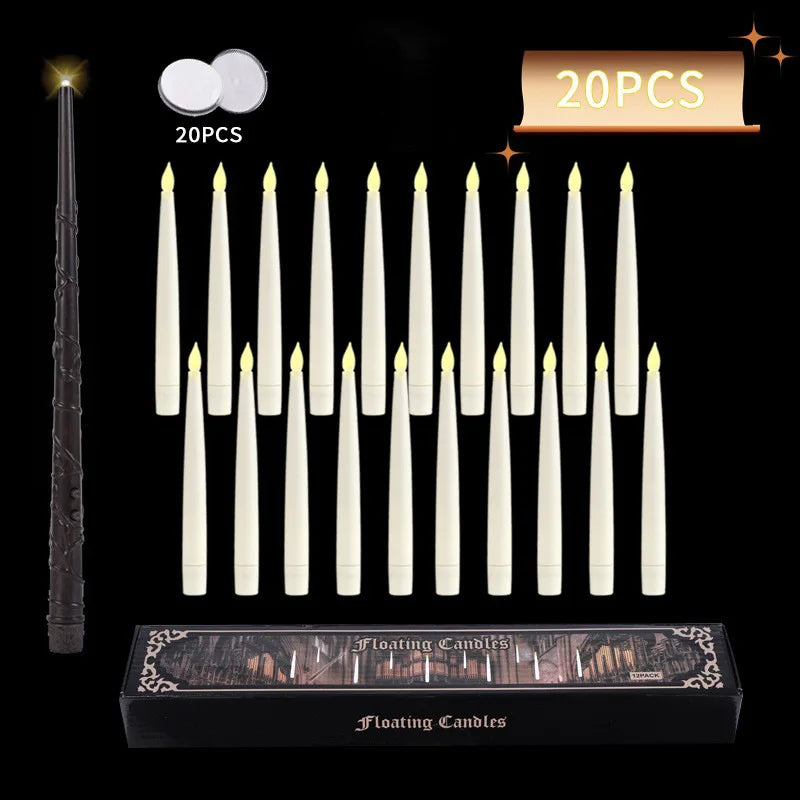 12/10 PCS LED Floating Candles with Magic Wand Flameless Flying Candle Flickering Burning Candles for Wedding Holiday Decoration