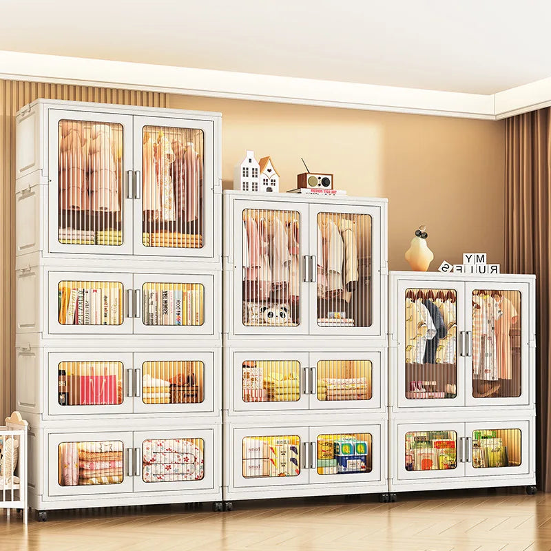 Foldable Plastic Kids Wardrobe Closet Portable Clothes Storage Cabinet Baby Nursery Organizer Space Saving Easy Assembly
