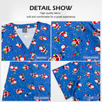 Short Sleeve V Neck Print Christmas Uniform Nursing Tops Male Scrub Nurse Working Uniforms T-Shirts Workwear Women Beauty Scrubs