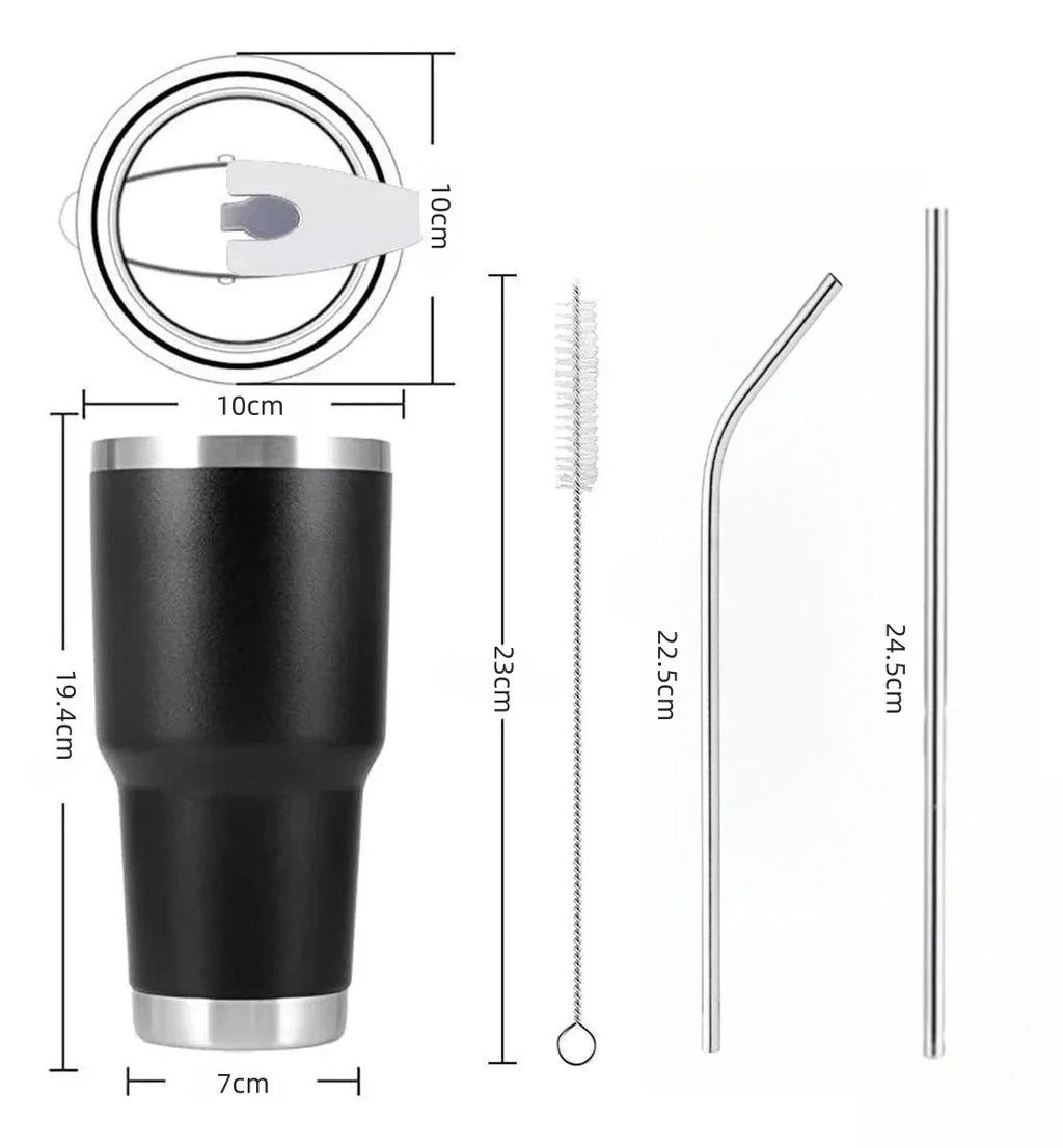 30oz Tumbler Double Wall Stainless Steel Vacuum Insulated Travel Mug With Splash-Proof Lid Metal Straw and Brush
