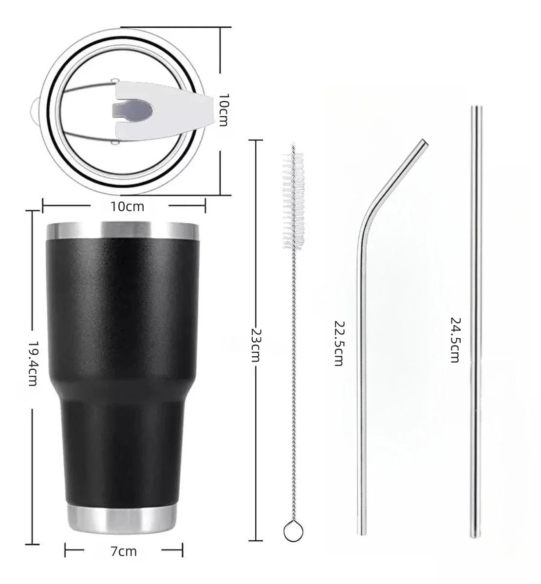 30oz Tumbler Double Wall Stainless Steel Vacuum Insulated Travel Mug With Splash-Proof Lid Metal Straw and Brush