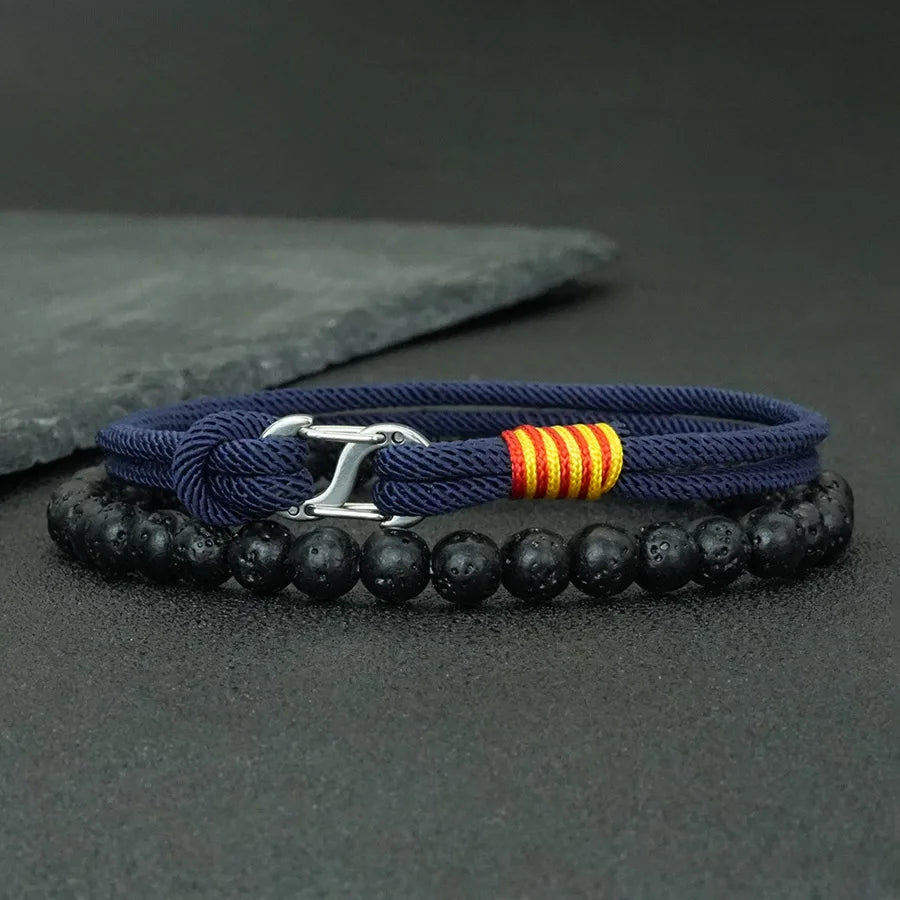 Business 2Pcs Luck Red Bracelet Set Men 6mm Stone Beads Handmade Nylon String Wristband Valentine Day Gift For Husband Jewelry