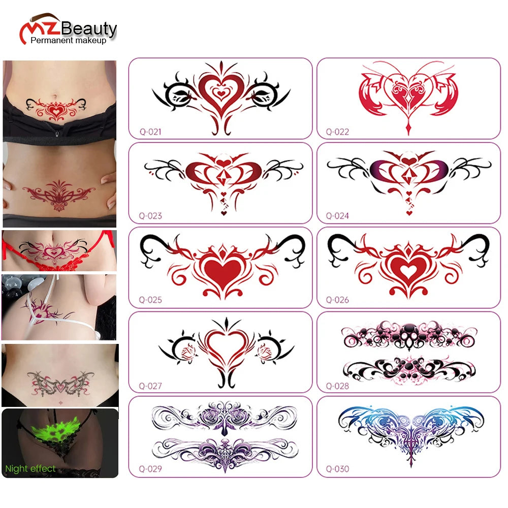 10 Pcs Glow in the Dark Succubus Temporary Tattoo Stickers Long-Lasting Waterproof Fake Tattoos for Women Suitable for Chest And