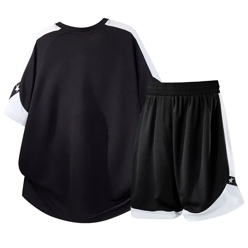 Summer Outdoor Cycling Sportswear Set for Men Fashionable Loose Comfortable Breathable Short Sleeved T-shirt Shorts Set