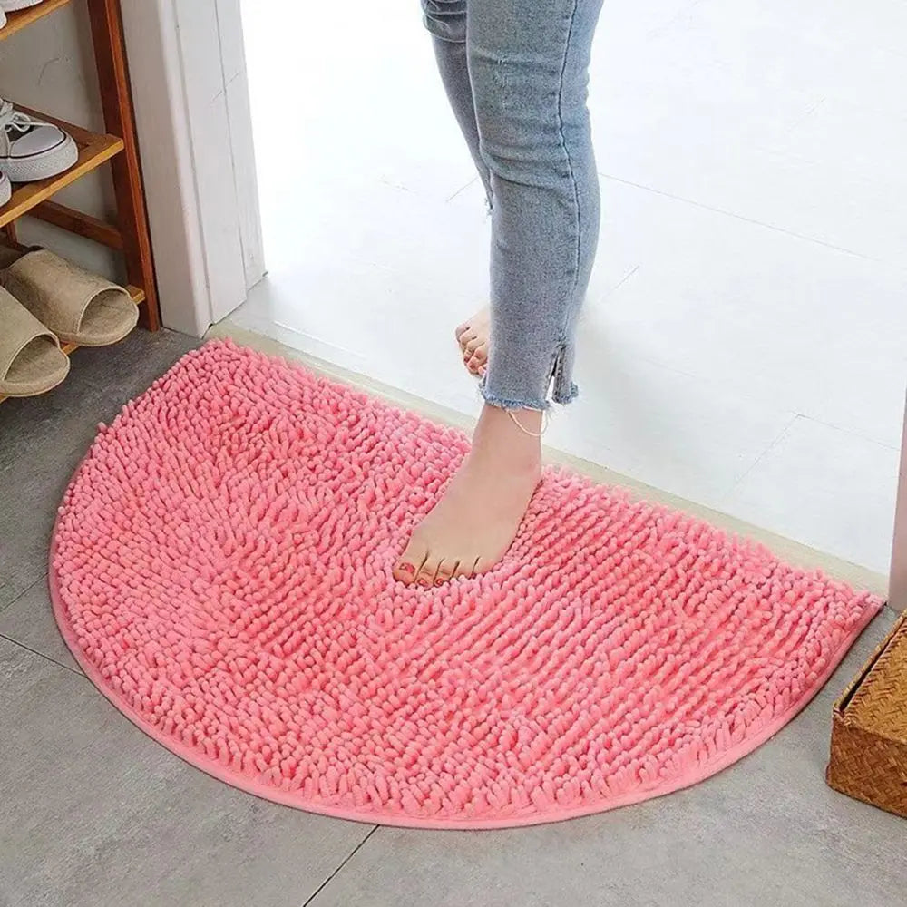 Semicircular Pet Mat Non Slip Water Absorbent Chenille Bath Mat Floor Carpet Shower Rug