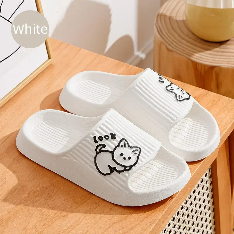 2023 Summer Women Slippers Bath Thick Platform Non-Slip Home Cat Cartoon Flip Flops Beach Sandals Ladies Slides Indoor Outdoor