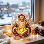 Drinking Glass 2D Print Christmas Wine Glass Snowman Santa Claus Christmas Art Cup Tree Reindeer Clear Stemless Glass Gifts