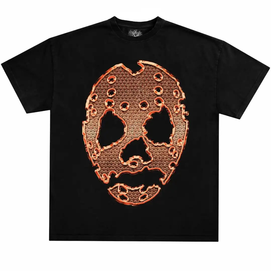 Y2K American Halloween Elements Letter Embroidery Splicing Jumpsuit Short Sleeved T-shirt Casual Jersey Men's Clothing