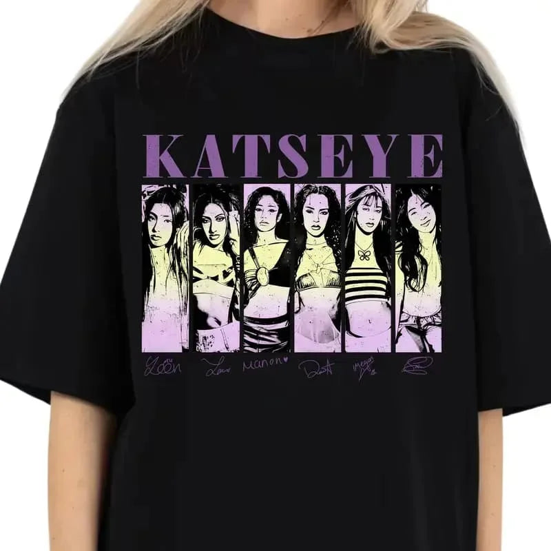 KATSEYE Kpop Girl Group Vintage 90s Bootleg T-shirt 6 Members Graphic Print Unisex Casual Streetwear Fans Gift Short Sleeve Tee