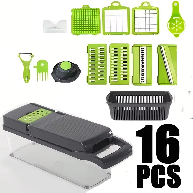 Household Multi-function Chopper Slicing Shredding And Dicing Fast Chopper 14/16-Piece Set Chopper Is Suitable For The Kitchen