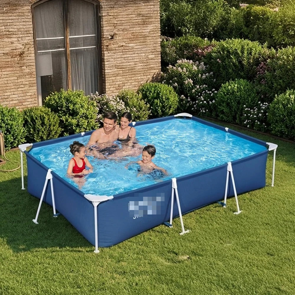 US Shipping Above Ground Swimming Pool 9.8ft x 6.6ft x 26in Rectangular Metal Frame Set with Filter Pump & Cartridge