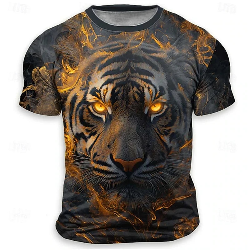 Funny 3D Tiger Print Men's T Shirt Hip Hop Trend Harajuku Streetwear Casual O-neck Loose Tops Summer Fashion Animal Pattern Tees