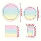 Pastel Rainbow Party Supplies Disposable Tableware Set Starry Gradient Paper Plates Cups Napkins for Kids Birthday Baby Shower