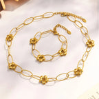 Stainless Steel Chain Necklace Bracelet For Women 18k Gold Plated Waterproof Non Tarnish Women's Bracelets Necklaces Jewelry Set