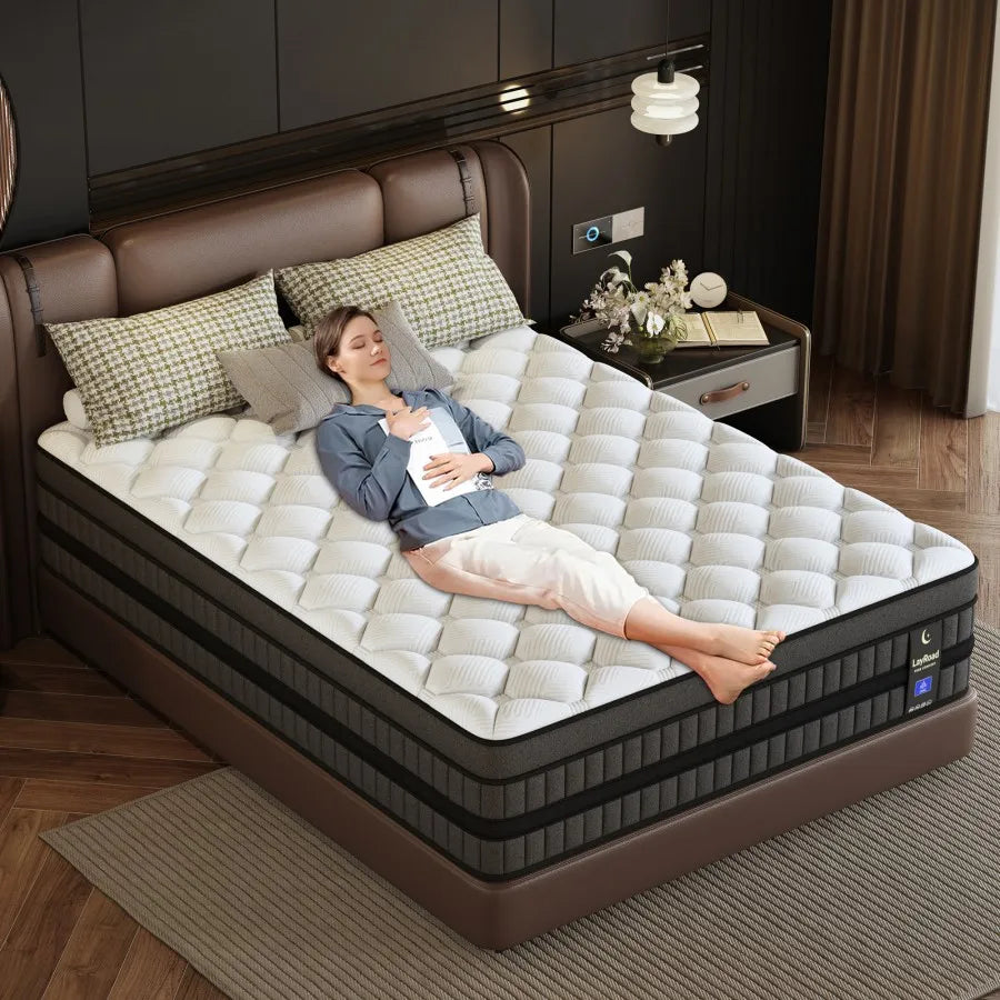 LayRoad 12-14IN Hybrid Mattress Medium Firmness Gel Memory Foam Spring Mattress Heat Dissipation Pressure Relief Boxed