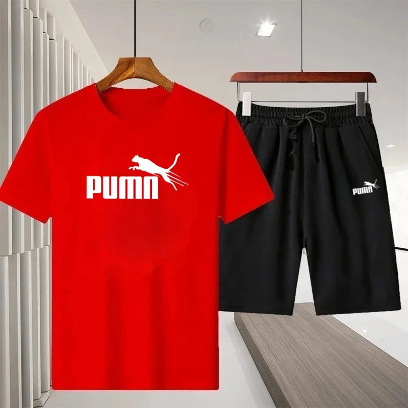 2026 Summer New Men's Casual Sports Outdoor Running Fitness Short-Sleeve Breathable Quick-Dry T-Shirt + Shorts Two-Piece Set