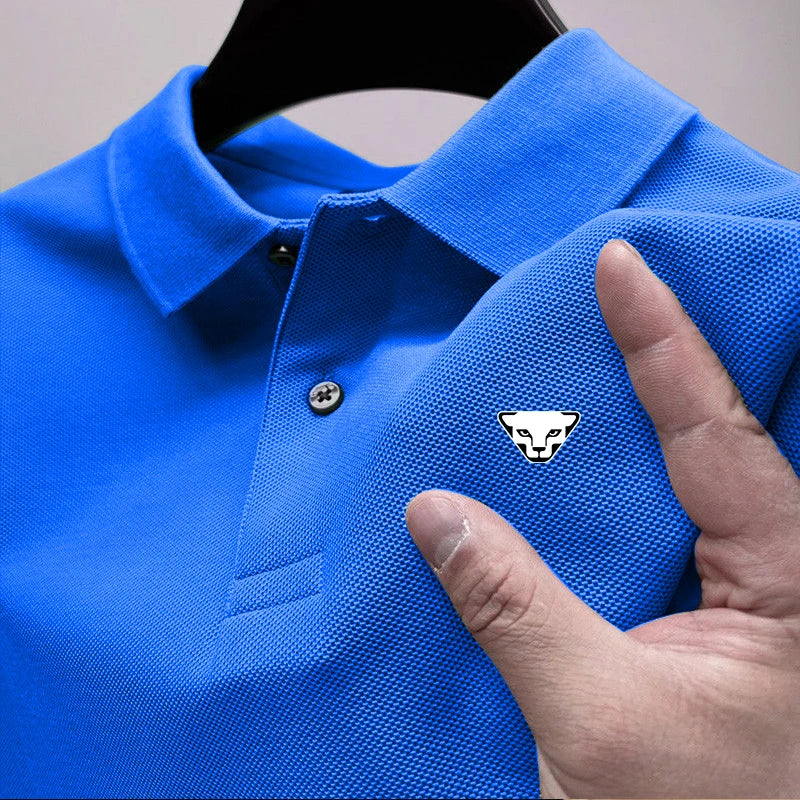 Men's Summer High-End Printed Golf Polo Shirt with Collar, Solid Color, Breathable, Office Casual, High-Quality Men's Clothing