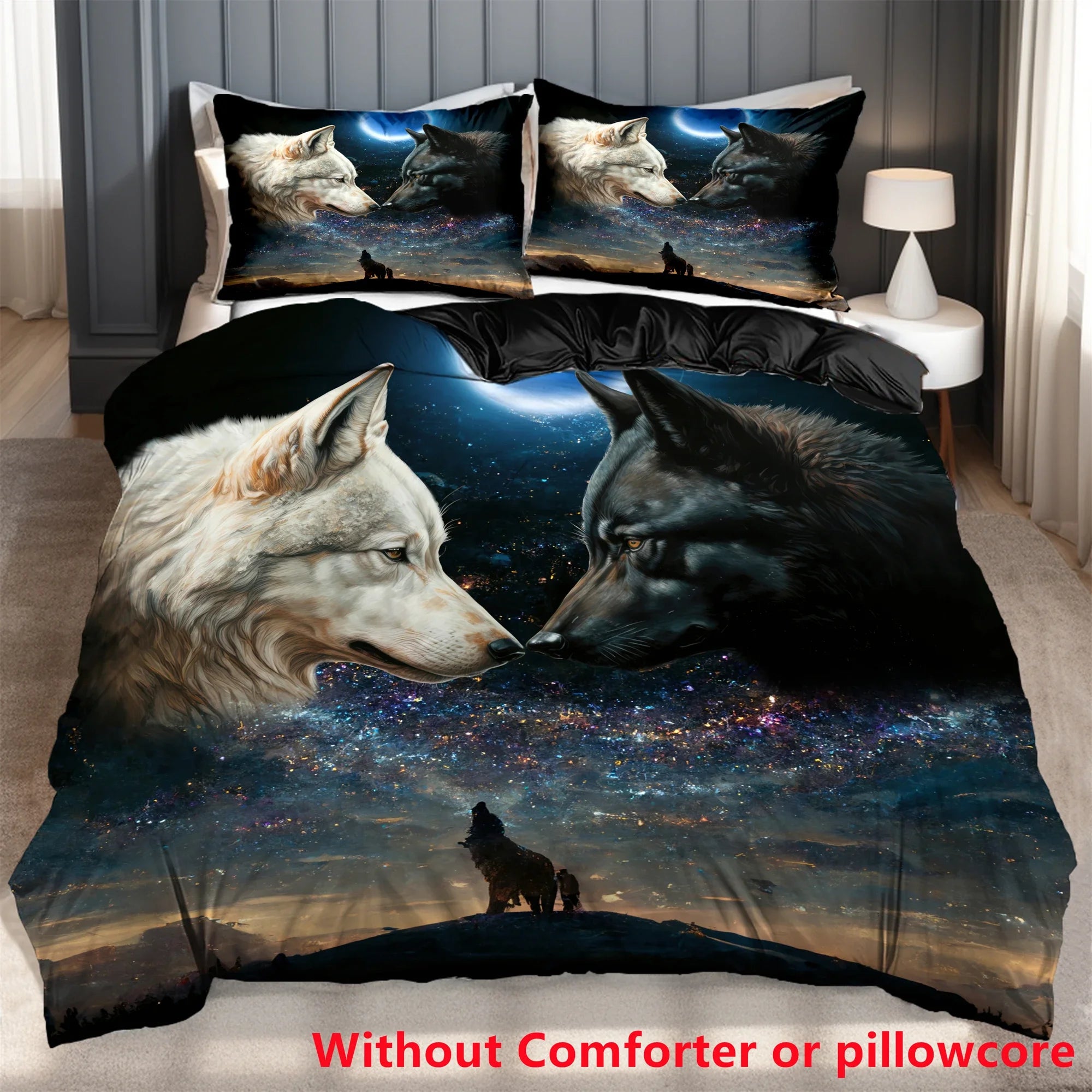 Quilt Cover 3D Printed Cartoon Anime Wolf Duvet comforter 100% Polyester Soft and Comfortable Night Sky Bedding Sheets sets