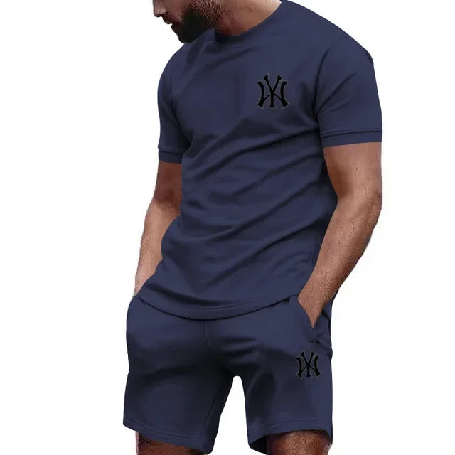 2026 new men's two-piece sportswear short sleeved T-shirt sunny cotton summer running fitness sportswear