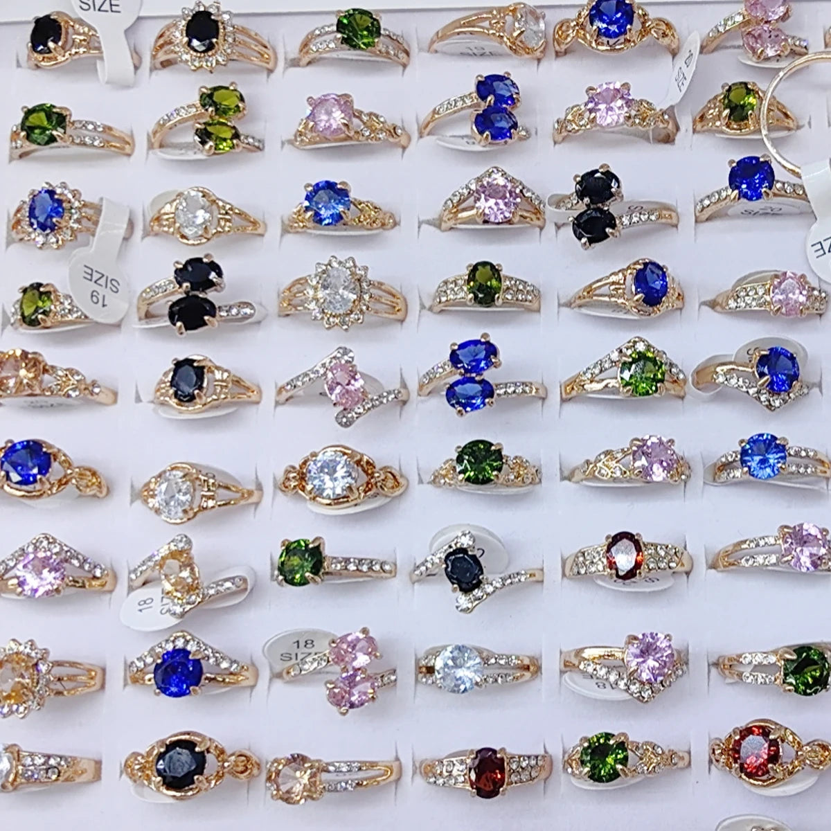 10pcs/Lot Wholesale Crystal Rhinestone Rings For Women Mix Style Gold Silver Plated Alloy Finger Rings Wedding Party Gifts