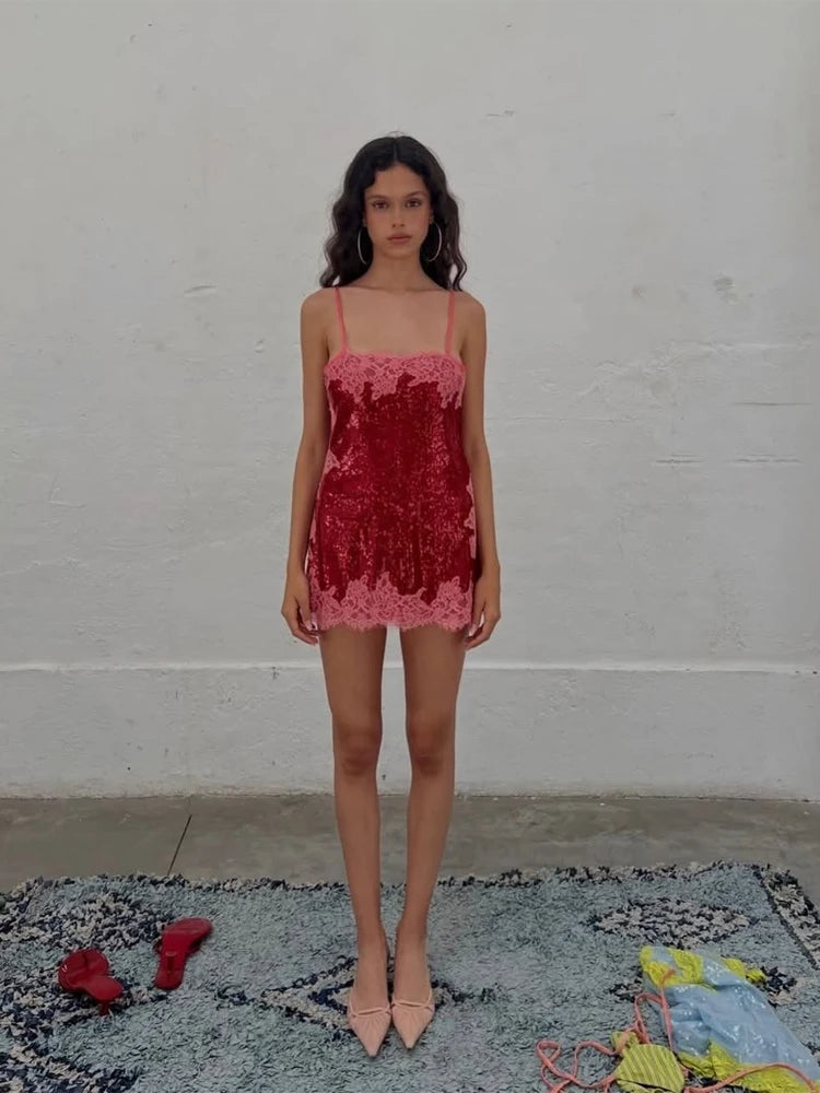 Fashion Sequin Mini Dress Women Sexy O-neck Sleeveless Backless Waist-cinching Slim Dresses 2026 Summer Lady Vacation Robe