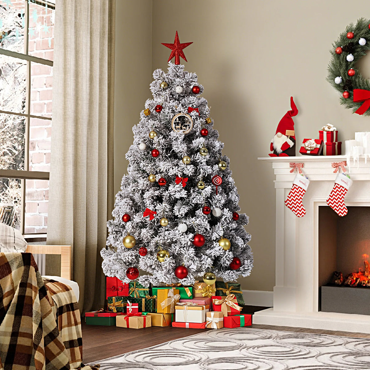Prelit Artificial Christmas Tree with Dual Color LED Lights, Collapsible Metal Stand, Easy to Assemble, Easy to Assemble, for Indoor Winter Holiday Decoration