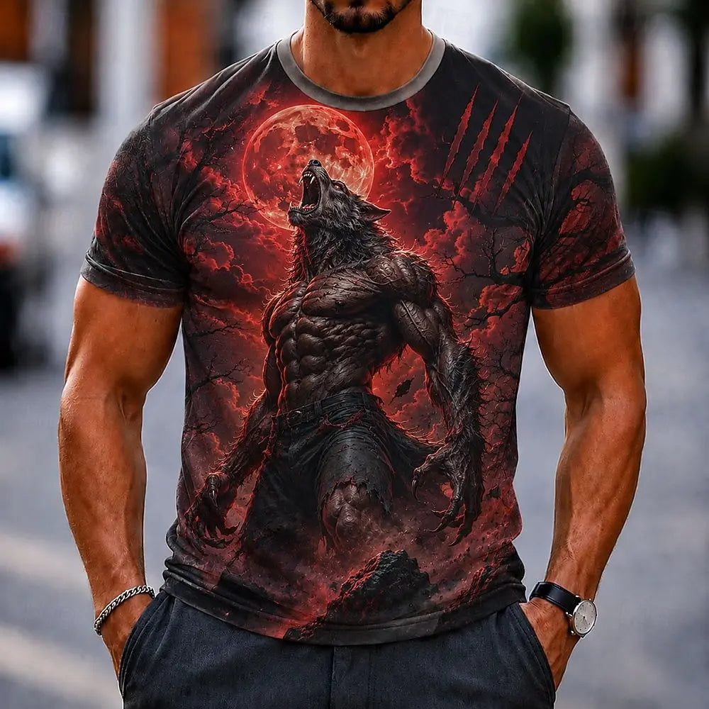 Multi-color Camo Wolf Skull 3D Print Men T Shirt Short Sleeve Crew Neck Outdoor Gothic Casual Summer Streetwear Tee