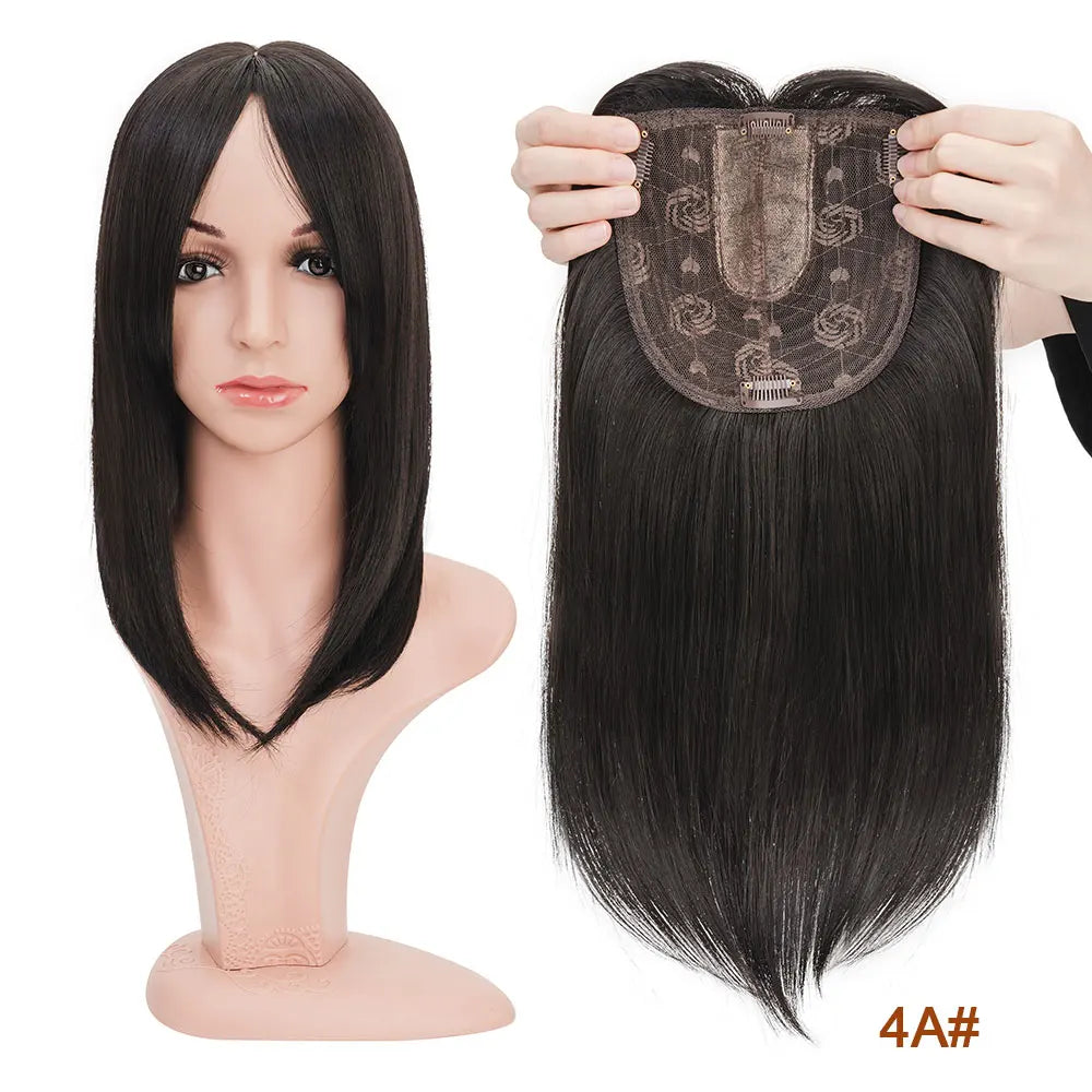 Benehair 14'' Striaght Hair Toppers with Side Bangs for Women Synthetic Hairpieces Adding Hair Volume Topper Clip Hair Extension